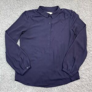 Loft Blouse Womens Small Sheer Buttons Long Sleeve Office Modest Minimalist